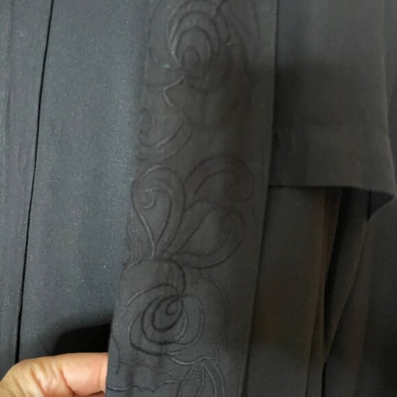 Surya Womens Duster Black Size Large Vintage Open Front Embroidered Rayon Pocket - Picture 12 of 16